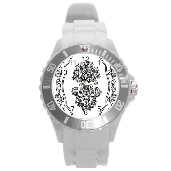 Floriated Antique Scroll Fruit Round Plastic Sport Watch (L)