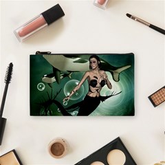 Wonderful Dark Mermaid With Awesome Orca Cosmetic Bag (small) by FantasyWorld7