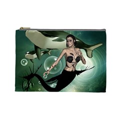 Wonderful Dark Mermaid With Awesome Orca Cosmetic Bag (large) by FantasyWorld7