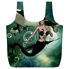 Wonderful Dark Mermaid With Awesome Orca Full Print Recycle Bag (xl) by FantasyWorld7