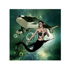 Wonderful Dark Mermaid With Awesome Orca Small Satin Scarf (square) by FantasyWorld7