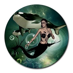 Wonderful Dark Mermaid With Awesome Orca Round Mousepads by FantasyWorld7