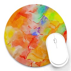 Orange Red Yellow Watercolors Texture                                                        Round Mousepad by LalyLauraFLM