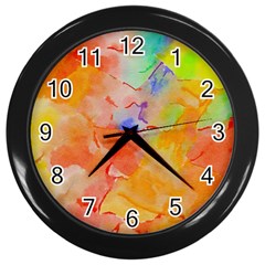 Orange Red Yellow Watercolors Texture                                                        Wall Clock (black) by LalyLauraFLM