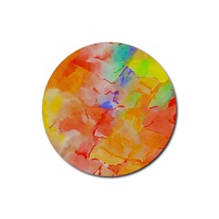 Orange Red Yellow Watercolors Texture                                                        Rubber Round Coaster (4 Pack) by LalyLauraFLM