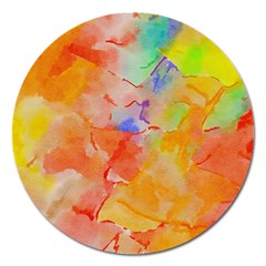 Orange Red Yellow Watercolors Texture                                                        Magnet 5  (round) by LalyLauraFLM