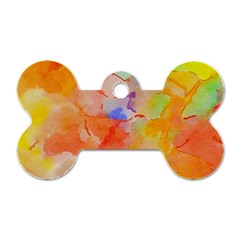 Orange Red Yellow Watercolors Texture                                                        Dog Tag Bone (one Side) by LalyLauraFLM