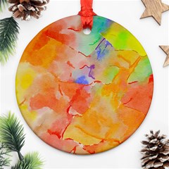 Orange Red Yellow Watercolors Texture                                                        Ornament (round) by LalyLauraFLM