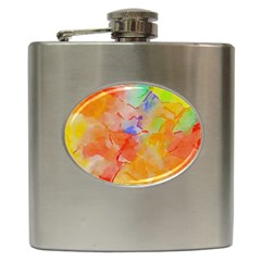 Orange Red Yellow Watercolors Texture                                                        Hip Flask (6 Oz) by LalyLauraFLM