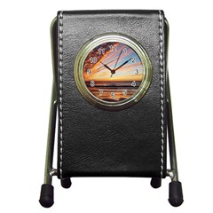 Sunset Beach Ocean Scenic Pen Holder Desk Clock