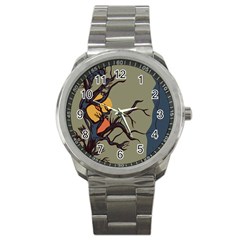 Art Drawing Abstract Blue Yellow Sport Metal Watch by Celenk