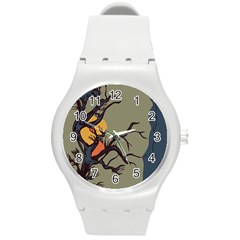 Art Drawing Abstract Blue Yellow Round Plastic Sport Watch (m) by Celenk