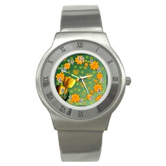 Background Design Texture Tulips Stainless Steel Watch by Celenk