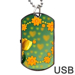 Background Design Texture Tulips Dog Tag Usb Flash (one Side) by Celenk