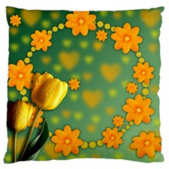 Background Design Texture Tulips Large Cushion Case (two Sides) by Celenk