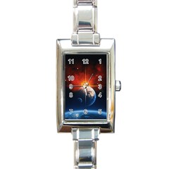 Earth Globe Planet Space Universe Rectangle Italian Charm Watch by Celenk