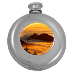 Fog Clouds Sea Of Fog Mountain Round Hip Flask (5 Oz) by Celenk