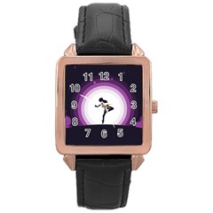 Woman Moon Fantasy Composing Night Rose Gold Leather Watch  by Celenk