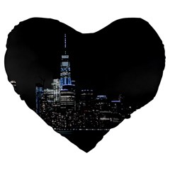 New York Skyline New York City Large 19  Premium Heart Shape Cushions by Celenk