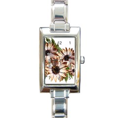 Sun Daisies Leaves Flowers Rectangle Italian Charm Watch by Celenk