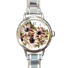 Sun Daisies Leaves Flowers Round Italian Charm Watch by Celenk