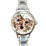 Sun Daisies Leaves Flowers Round Italian Charm Watch Front