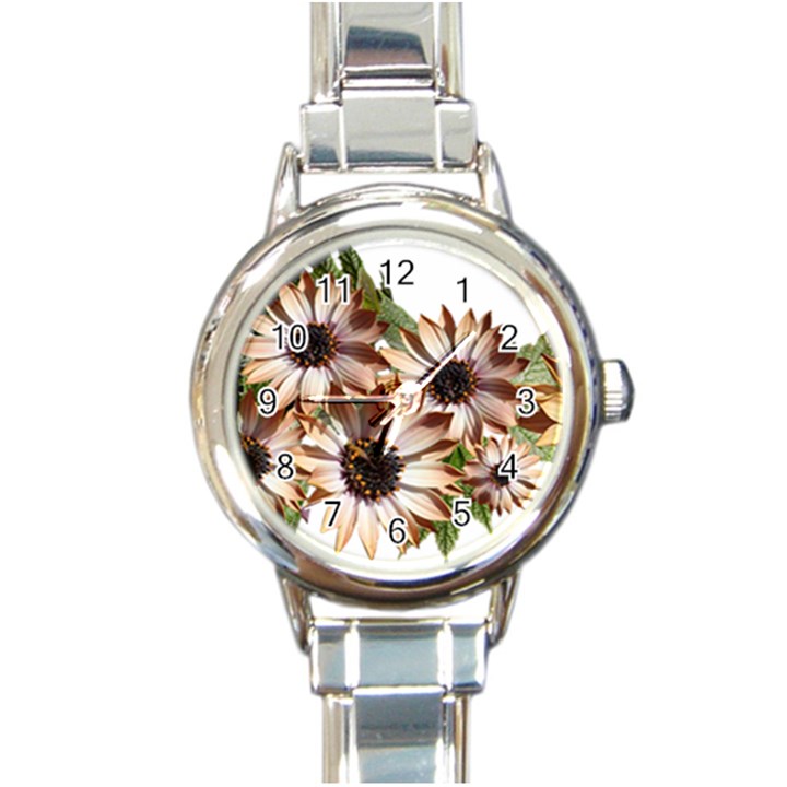 Sun Daisies Leaves Flowers Round Italian Charm Watch