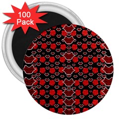 Red Lips And Roses Just For Love 3  Magnets (100 Pack) by pepitasart