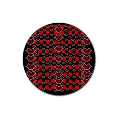 Red Lips And Roses Just For Love Rubber Coaster (round)  by pepitasart