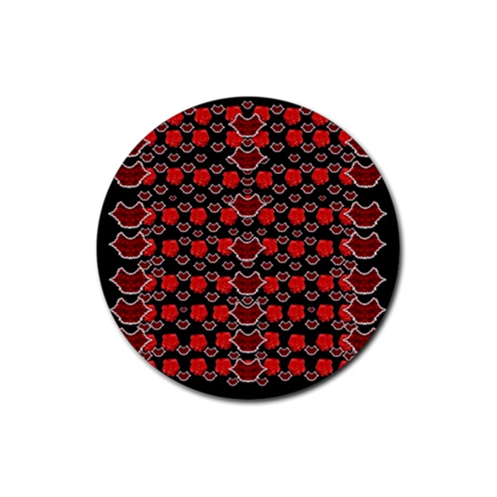 Red Lips And Roses Just For Love Rubber Round Coaster (4 pack) 