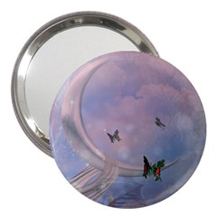 The Wonderful Moon With Butterflies 3  Handbag Mirrors by FantasyWorld7