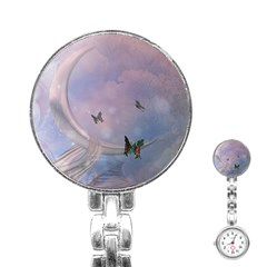 The Wonderful Moon With Butterflies Stainless Steel Nurses Watch by FantasyWorld7