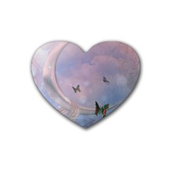 The Wonderful Moon With Butterflies Rubber Coaster (heart)  by FantasyWorld7