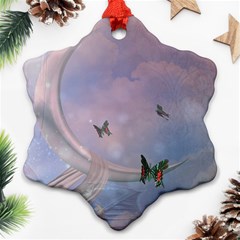 The Wonderful Moon With Butterflies Snowflake Ornament (two Sides) by FantasyWorld7