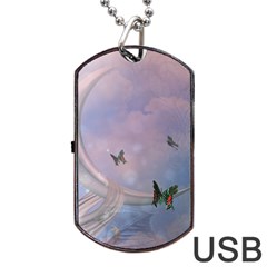 The Wonderful Moon With Butterflies Dog Tag Usb Flash (one Side) by FantasyWorld7