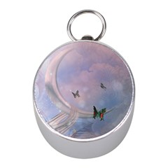 The Wonderful Moon With Butterflies Mini Silver Compasses by FantasyWorld7