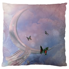 The Wonderful Moon With Butterflies Large Flano Cushion Case (one Side) by FantasyWorld7