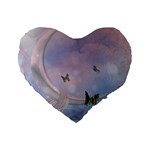 The Wonderful Moon With Butterflies Standard 16  Premium Flano Heart Shape Cushions