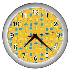 Lemons Ongoing Pattern Texture Wall Clock (silver) by Celenk