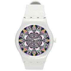 Pattern Abstract Background Art Round Plastic Sport Watch (M)