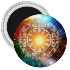 Universe Galaxy Sun Clock Time 3  Magnets by Celenk