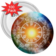 Universe Galaxy Sun Clock Time 3  Buttons (100 Pack)  by Celenk