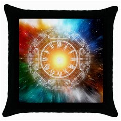 Universe Galaxy Sun Clock Time Throw Pillow Case (black) by Celenk