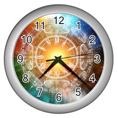 Universe Galaxy Sun Clock Time Wall Clock (silver) by Celenk