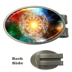 Universe Galaxy Sun Clock Time Money Clips (oval)  by Celenk