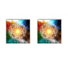 Universe Galaxy Sun Clock Time Cufflinks (square) by Celenk