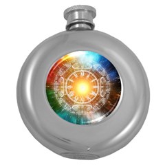 Universe Galaxy Sun Clock Time Round Hip Flask (5 Oz) by Celenk