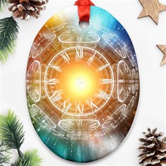 Universe Galaxy Sun Clock Time Oval Ornament (two Sides)