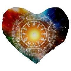 Universe Galaxy Sun Clock Time Large 19  Premium Heart Shape Cushions by Celenk