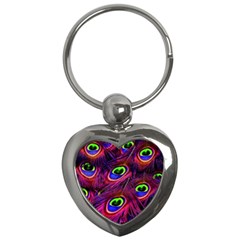 Peacock Feathers Color Plumage Key Chains (heart)  by Celenk